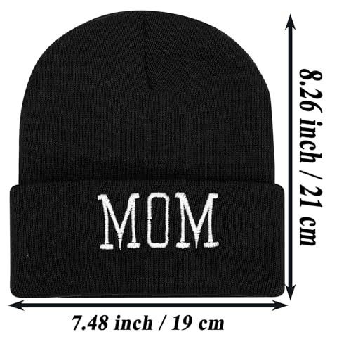 Letter Embroidered Beanie Hat Thanksgiving Gift Cuffed Skull Cap Knit Winter Warm Watch Hats for Women, Men - color: Mom Embroidered Black Hat