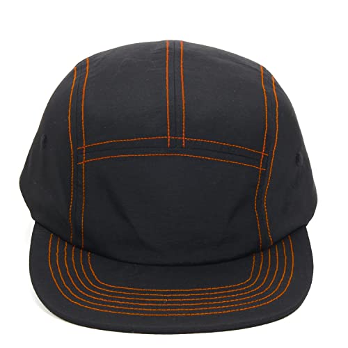 5 Panel Baseball Cap Camp Cap Taslon Short Brim Cap Quick Dry Hat Flat Bill Big Size Large Caps Oversize Running Hat - color: Black&orange, size: 7 1/2