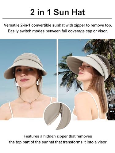 LA CARRIE Women Sun Hats Detachable Wide Brim UV Protection UPF 50+ Summer Beach Visor for Outdoor Sports - color: Khaki