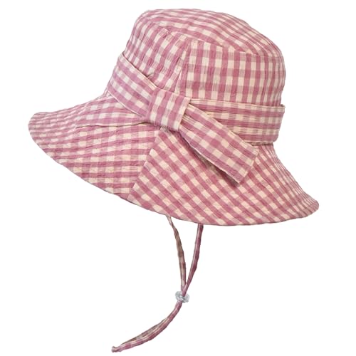 Women's Summer Plaid Sun Hat 100% Cotton Beach UV Protection Fishing Hat - color: Pink