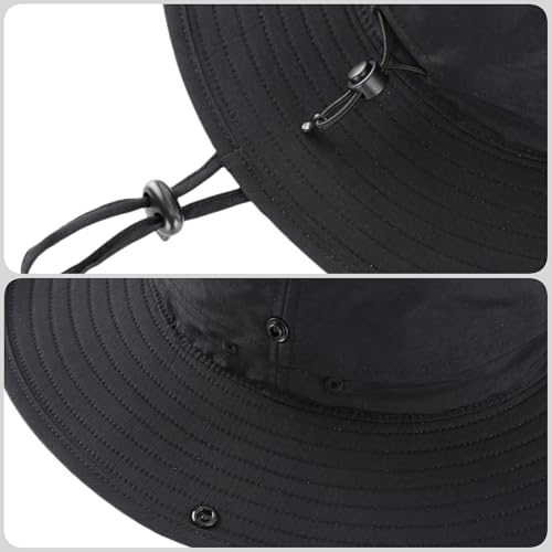 Connectyle Sun Hat for Men Women Outdoor UV Protection Safari Hat for Fishing Hiking Gardening Breathable Cowboy Hat UPF50 - color: Black