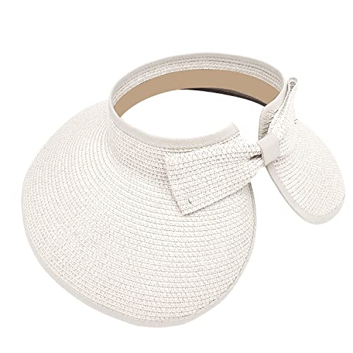 DOOVID Womens Summer Straw Hats Wide Brim Sun Hat UV Protection Visor Foldable Beach Hat for Women - color: White