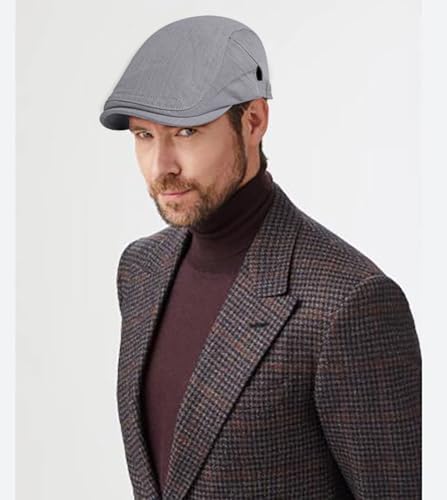 DIYDECAL Cotton Newsboy Flat Caps for Men, Womens Cabbie Driving Beret Hats - color: Grey