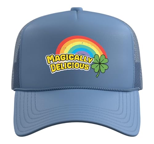 St Patricks Day Magically Delicious Saint Paddys Men Women Trucker Hat with Adjustable Mesh Back - color: Light Blue