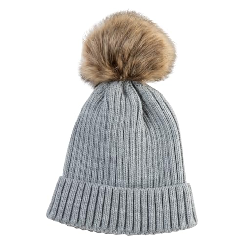 e4Hats.com Women's Knitted Cuff Long Winter Beanie with Removable Pom Pom - color: Grey