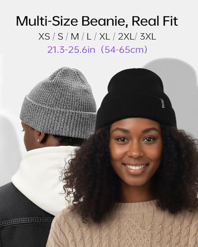 Zylioo XXL Beanie for Men,Big Head Winter Knit Hat,Stretch Warm Skull Cap - color: Black, size: X-Small-Small