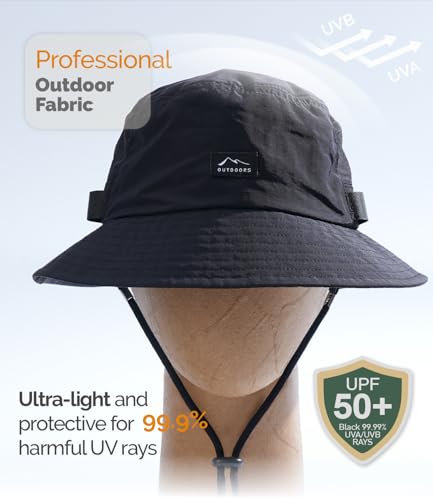 Hat Hut Mens Bucket Sun Hats, UPF 50+, Breathable Cooling Hat, Lightweight Bonnie for Outdoor Hiking Fishing - color: Black