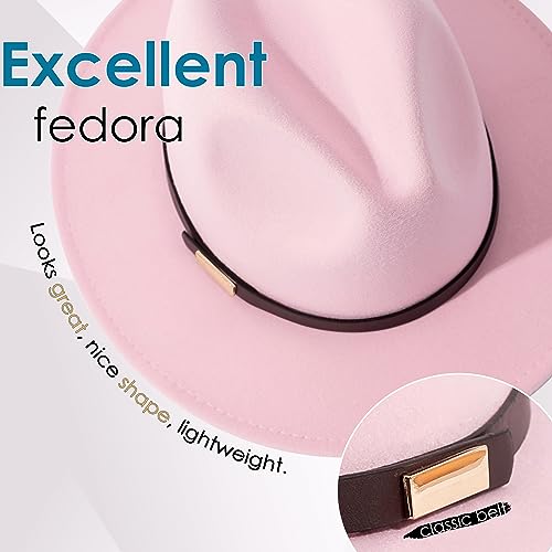 Fedora Hats for Men Wide Brim Panama Hat with Classic Belt - color: Pink
