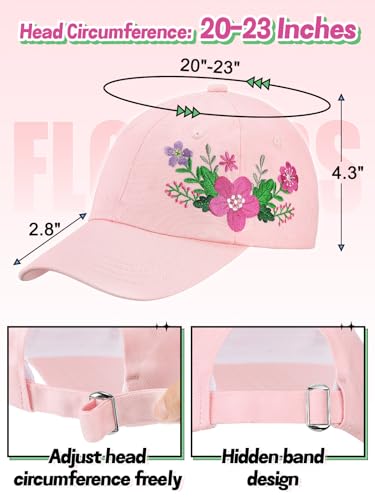 Trendy Handmade Embroidered Baseball Cap for Girls Women, Vintage Wash - style: Floral(pink)