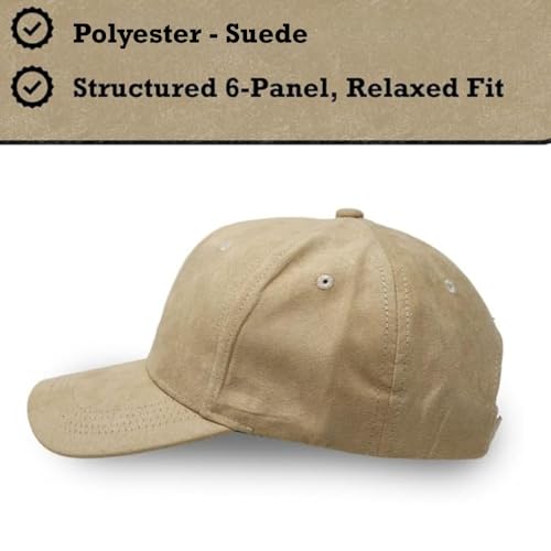 Suede Baseball Cap | Structured 6 Panel Hat for Men & Women | Adjustable Dad Hat | Polyester Suede Finish - color: Tan