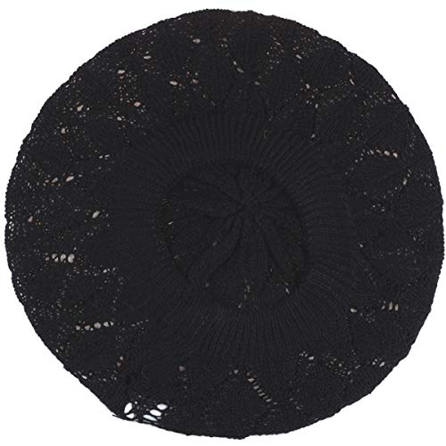 BYOS Chic Parisian Style Soft Lightweight Crochet Cutout Knit Beret Beanie Hat - color: 2-pack Leafy Red Wine & Black