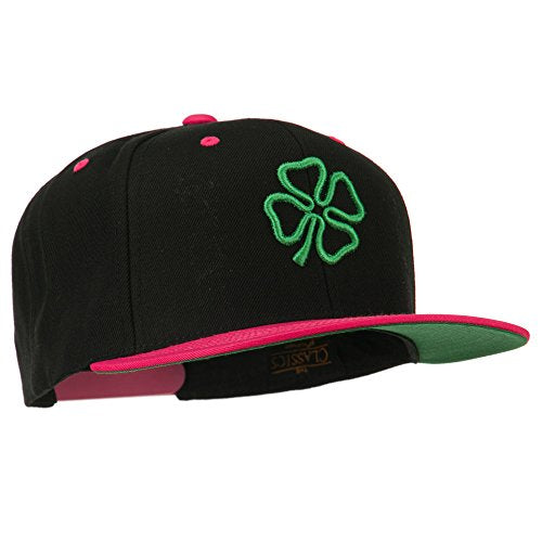 3D Clover Embroidered Two Tone Snapback Cap - color: Black Pink