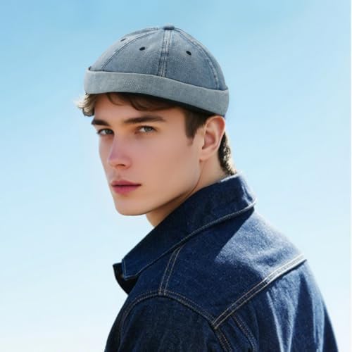 Brimless Hat for Men Women Docker Cap Vintage Sailor Beanie Cap - color: Blue