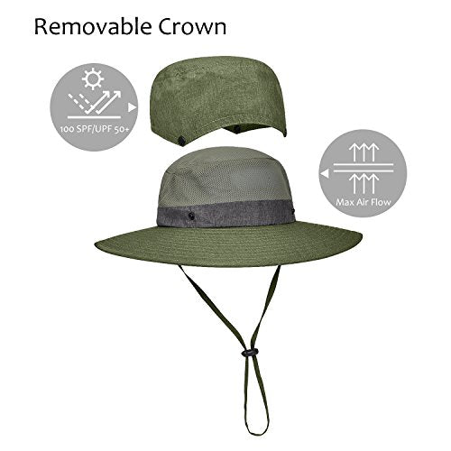 Men Safari Sun Hat Wide Brim Boonie Fishing Cap with Adjustable Drawstring - color: #Green