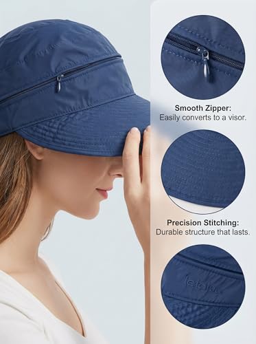 2-in-1 Women’s Sun Visor Sun Hat Zipper Off Ponytail Friendly, Lightweight Quick Dry, Summer UV Protection - color: Navy