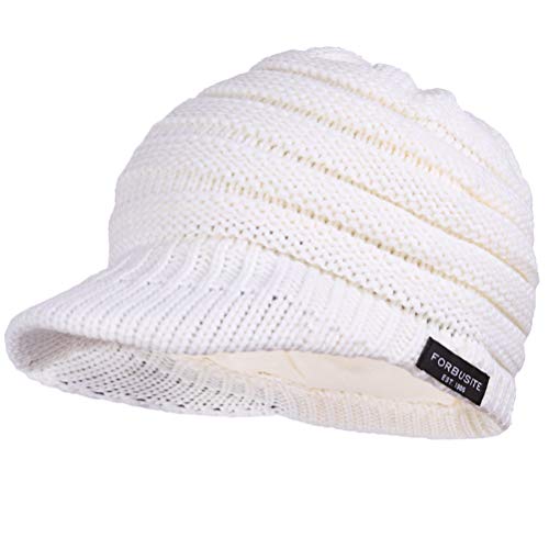 Women's BeanieTail Warm Knit Hat Messy High Bun Ponytail Visor Beanie Cap - color: B324-white, size: Medium