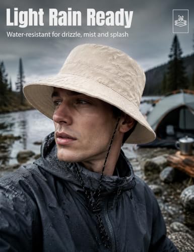 Durio Bucket Hat for Men Women, Waterproof Rain Sun Hat for Outdoor Travel - color: Light Khaki