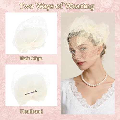 Ondder Tea Party Fascinator Hat for Women Clip and Headband for Tea Party, Wedding, Church and Cocktail Events - color: Color2-beige