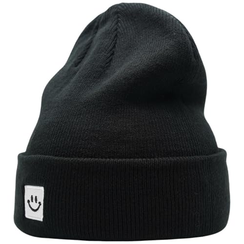 55cube Unisex Winter Beanie Hats Warm Thick Knit Cuffed Skullcaps - color: Solid Black