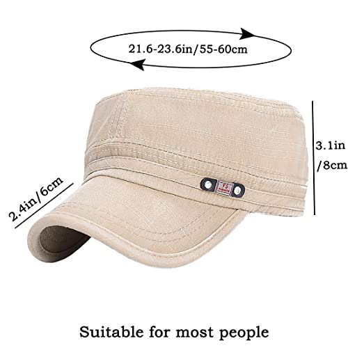 Unisex Cadet Army Cap Adjustable Flat Top Cap Washed Cotton Military Hat Baseball Cap - color: Beige