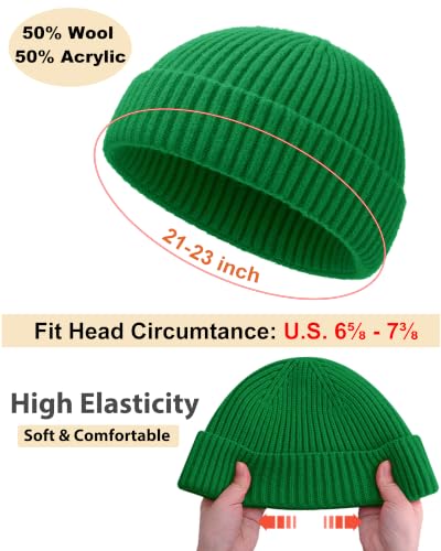 Short Fisherman Beanie for Men Women Wool Knit Cuff Winter Hats - color: 1pcs-kelly Green