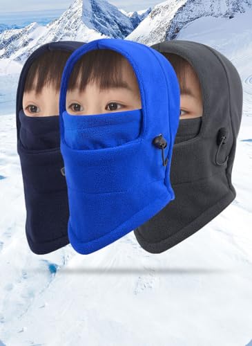 Kids Balaclava-Hat Winter Polar-Fleece-Ski-Face-Mask for Cold-Weather Windproof Thermal Hooded-Scarf Snowboarding Neck-Gaiter - color: Blue