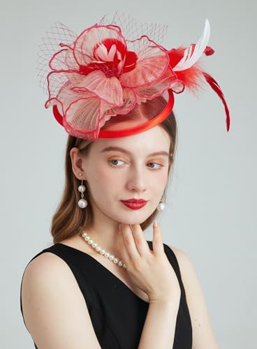 Women's Organza Church Kentucky Hat Fascinato Wedding Cocktail Tea Party Derby Hats Sun Hat - color: 04-pink Orange