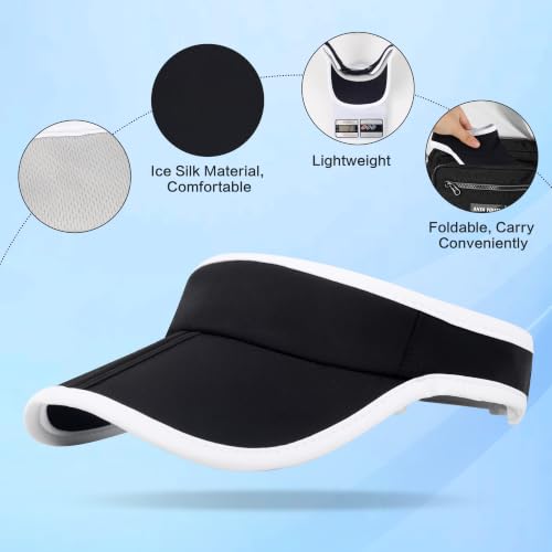 Sun Visor Caps Foldable Brim Adjustable Visor Hats for Women Men - color: Black