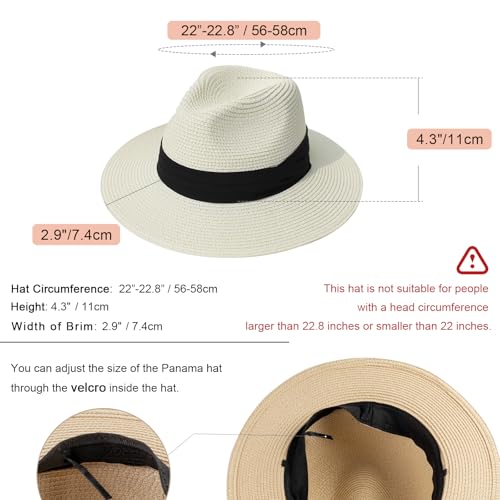 AQOKKA Summer Straw Fedora Hat for Women Men Travel Panama Hat with Wide Brim Roll Up Sun Hat for Beach Outdoor UPF 50+ - color: Milky White : 1 Pack