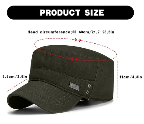Initlove Cadet Army Cap Military Unisex Flat Top Hat for Men Women - color: Green