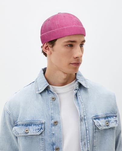 DIYDECAL Vintage Washed Cotton Sailor Docker Cap for Men, Brimless Skull Cap with Classic Retro Style - color: Rose
