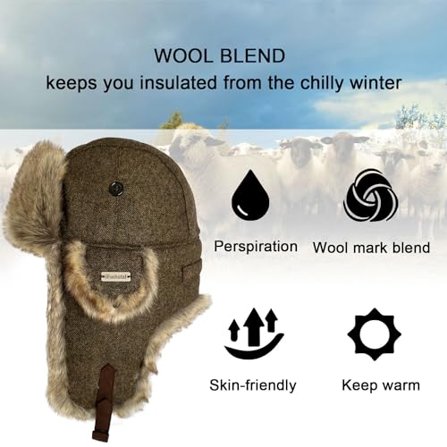 Winter Trapper Hat for Men Women Russian Faux Fur Winter Hat Ushanka Hat Men Aviator Hat - color: Brown-2, size: Medium-Large