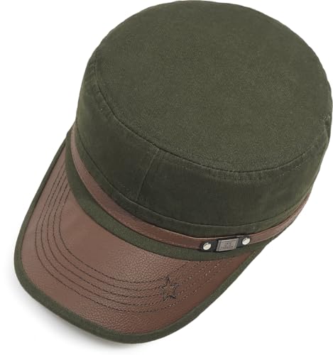 Men Flat Top Hat Cadet Army Cap Twill Cotton Baseball Military Cap - color: Green