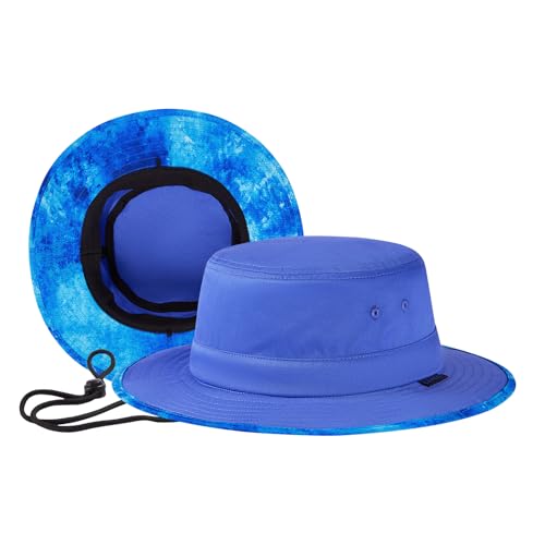 UPF 50+ Foldable Sun Hat Patterned Under Brim Bucket Hats for Summer Hiking Fishing Beach Safari Men Women - color: Dazzling Blue, size: Medium