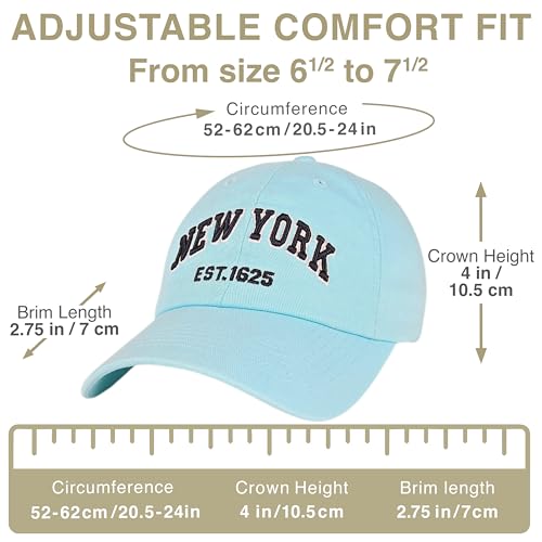 E BY ELIDAN NY Dad Hat, New York EST.1625 Cotton Baseball Cap Women & Men - color: Aqua