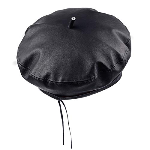 moonsix PU Leather Beret Hat for Women, Beanie Hat Army Military Color Winter hat Adjustable