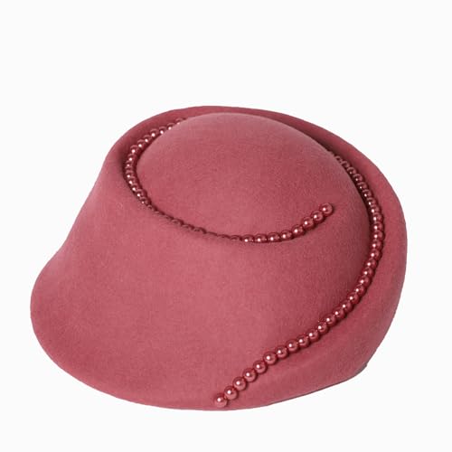 Small Top Hats for Women Elegant Winter Vintage Beret Wool Felt Fedoras Ladies Luxury Wedding and Church Cap Female - color: Rose Red 2