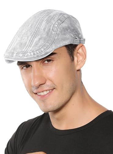 SEAUR Denim Newsboy Hats for Men Adjustable Flat Ivy Gatsby Cabbie Driving Beret Hat Breathable Cotton Golf Cap Unisex - color: Light Gray