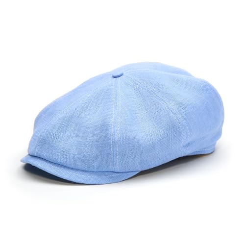 Sterkowski Model Shelby | 100% Linen Newsboy Cap for Men and Women | Airy Vintage Style Paperboy Cap - color: Light Blue, size: 6 3/4