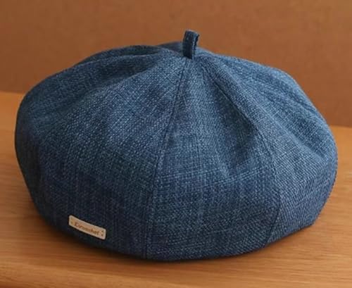 Women's Cotton Linen Beret Hat Vintage French Breathable Slouchy Beanie Cap Casual Painters Hat for Spring Summer - color: Blue