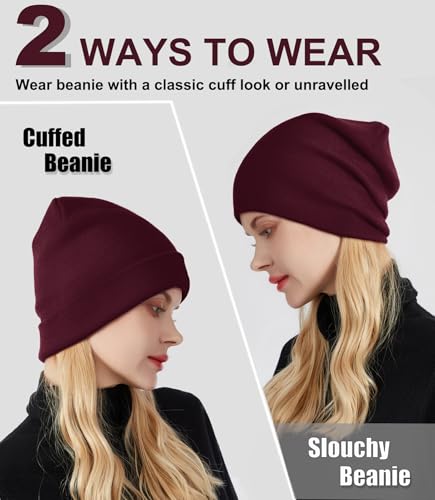 Womens Satin Lined Beanie Wool Silk Lining Slouchy Warm Skull Cap - color: 1pcs Wine Red