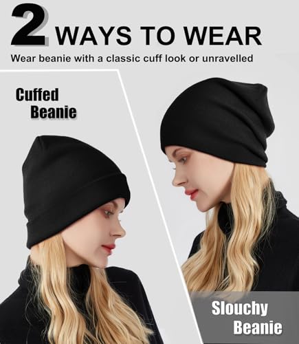 Womens Satin Lined Beanie Wool Silk Lining Slouchy Warm Skull Cap - color: 1pcs- Black