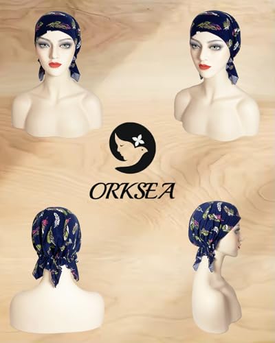 Chemo Headwear for Women Head Scarf Hats Beanie Coverings Scarves - color: Blue Feathers