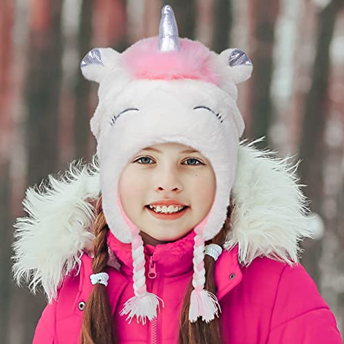 Toddler Winter Hat and Gloves Set for Ages 4-7 or Boys & Girls Winter Hat & Toddler Mittens Ages 2-4 - color: Pink/White Unicorn - Gloves, size: 4-7 Years