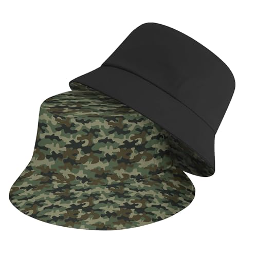 Amasnay Funny Bucket Hat Cotton Double-Side-Wear Reversible Sun Hat for Women Men, Summer Vacation Travel Beach Fisherman Hat - color: Camouflage Print