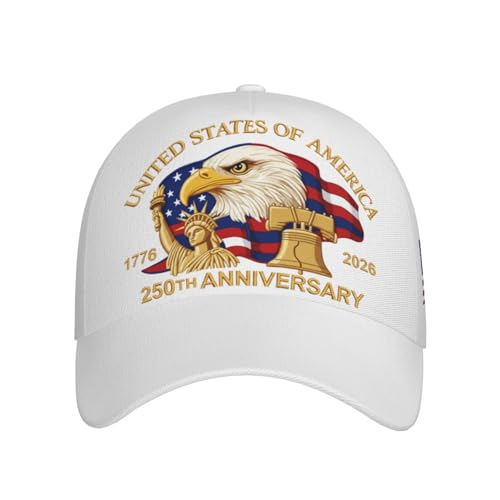 American Flag Baseball Caps Embroiderred USA Flag Patriotic Dad Hat Adjustable Trucker Hats for Men Women - color: Usa 250th Anniversary -White