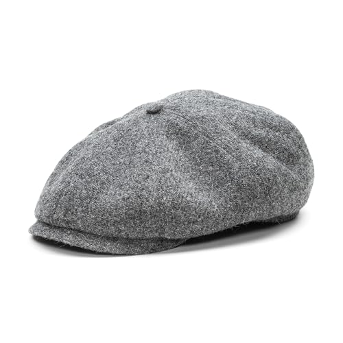 Sterkowski Shelby | 100% Harris Tweed Newsboy Cap for Men | 8 Panel Peaky Style Hat - color: Mid Gray, size: 7