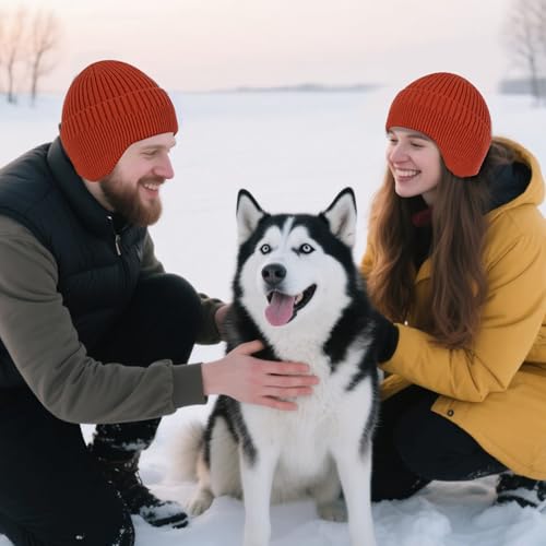 Beanie Hat with Earflap for Men Women, Soft Warm Knit Skull Caps Unisex Fashion Outdoor Winter Hats - color: Orange