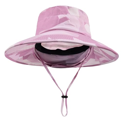 ZOORON Sun Hats for Men Women with Neck Flap Fishing UPF 50+ UV Protection - color: Camo Pink