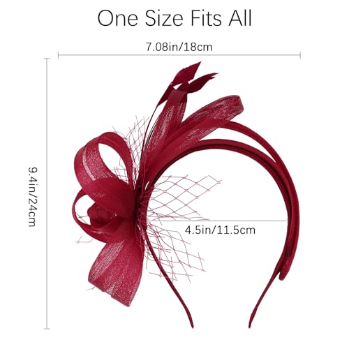 Fascinators Hats for Women, Fascinator Headband Tea Party Hat - color: Wine Red